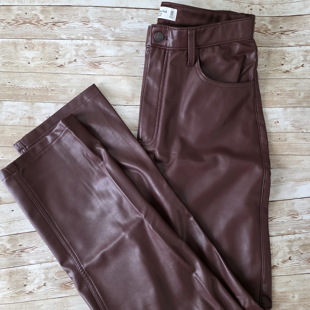 Chic Burgandy Leather-Look Trousers